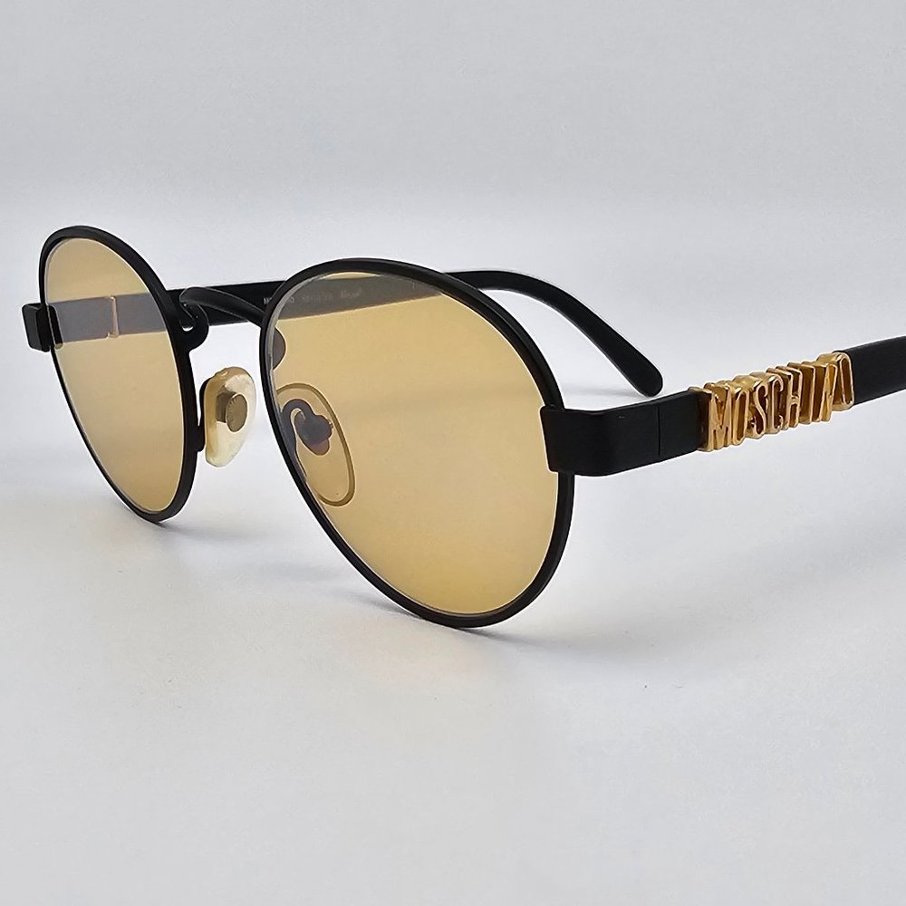 Persol Moschino MC433 95 Black Gold Frame Gold Mirror Flat Lens Sunglasses 49mm